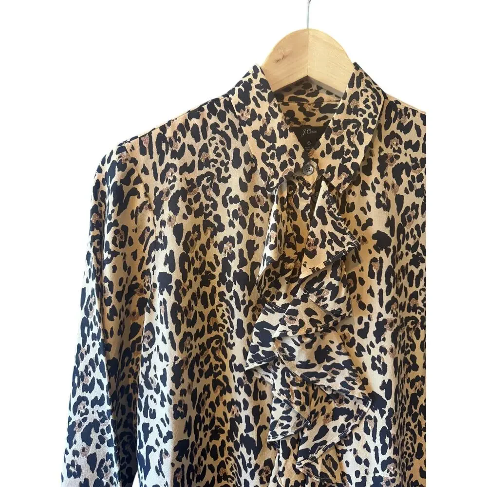 J.Crew | 100% Silk Ruffle-Front Leopard Print Blouse | Size 6